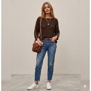 Vintage Y2K Necessary Objects Knit Top Womens M Brown Fishnet Mesh Grunge Boho